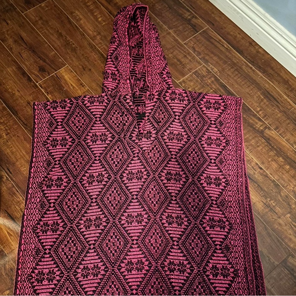 Pink & Black Woven Hooded Poncho / Baja!
